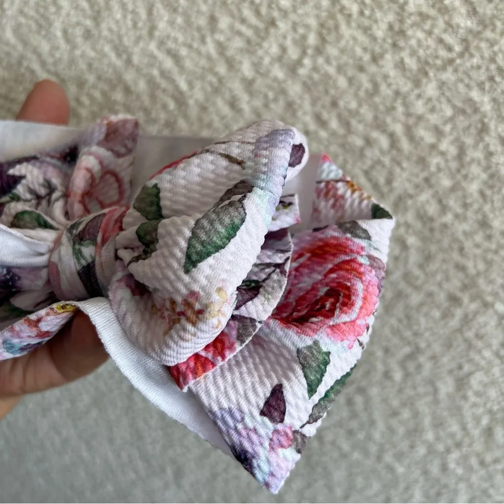 Posh‎ Peanut Baby Lulu Headwrap Pink Floral Oversized Bow Headband One Size